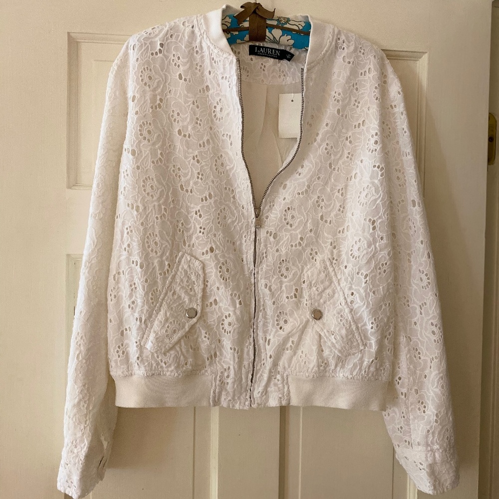 Ralph Lauren White Lace Bomber Jacket